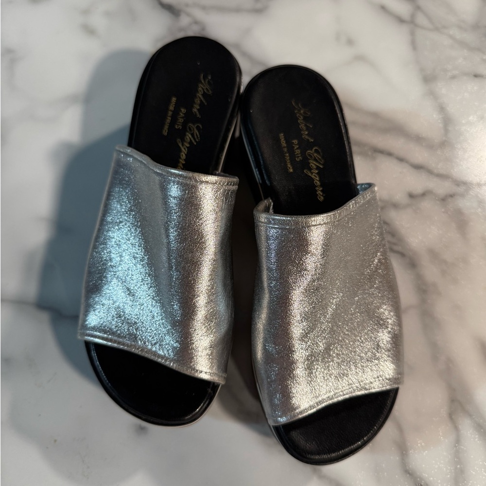 Robert Clergerie Metallic Silver Slide Mules